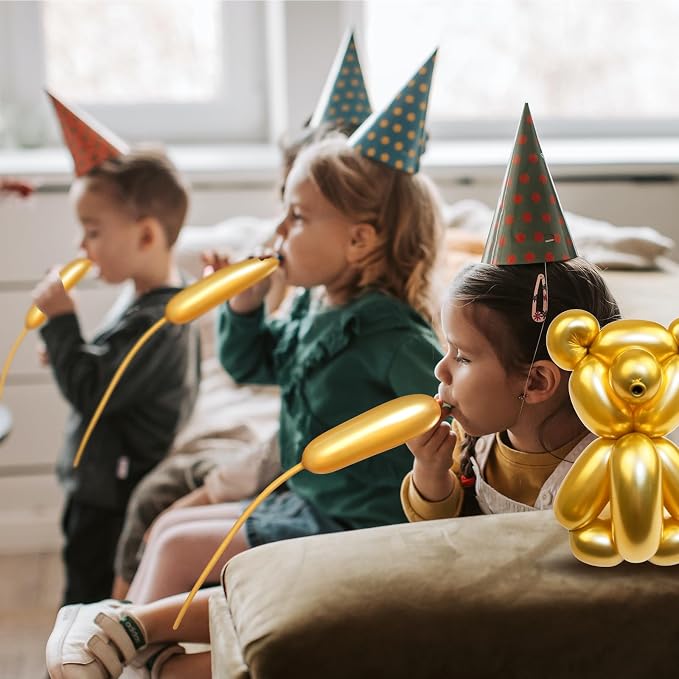 100PCS Metallic Gold Long Balloons - Image 7