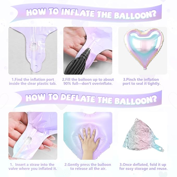 Iridescent Heart Balloons, 18 Inch Gradient Clear Foil Balloons - Image 8