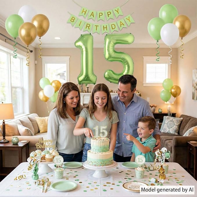 Light Green Number 15 Balloon 40 Inch, Shiny Foil Double Digit Party Decor | - Image 7