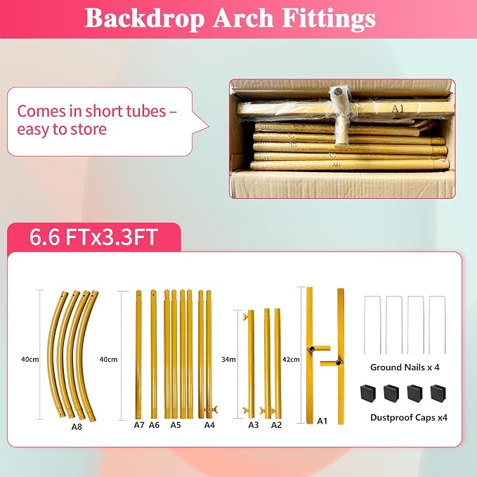 6.6 FT Metal Arch Backdrop Stand, Party Balloon Arch Stand | Dustproof caps - Image 9