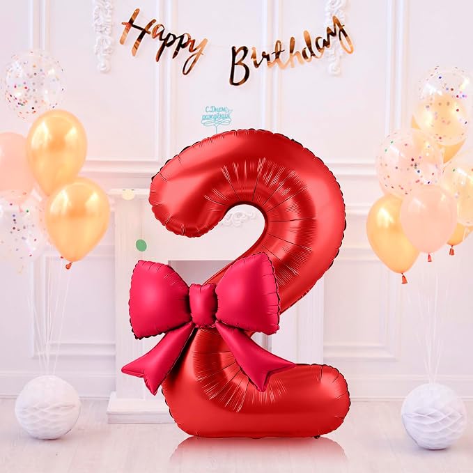 40 Inch Number 2 Balloon with Bow, Coquette Aesthetic Foil Balloon - Image 7