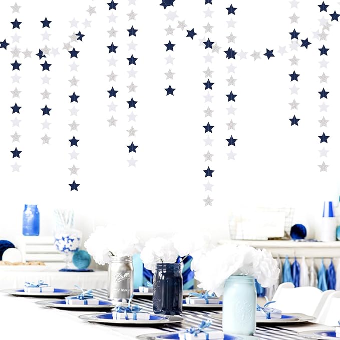 Navy-Blue White-Silver Party-Decorations Birthday Garland - 62ft Twinkle Little - Image 7