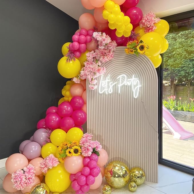 Pink and Yellow Balloons, 12 Inch Maca Hot Pink Yellow Confetti Balloons - Image 8