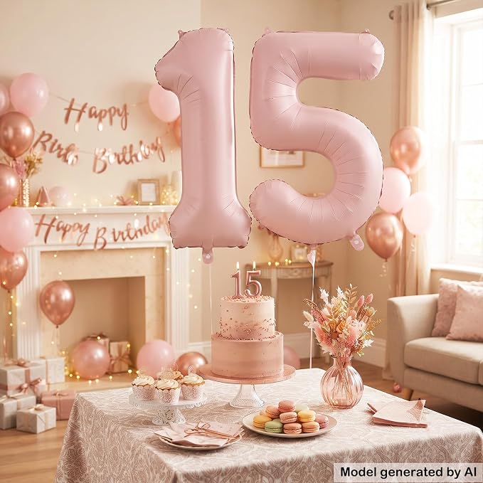 40" Light Pink Foil Number 15 Balloon - Image 5