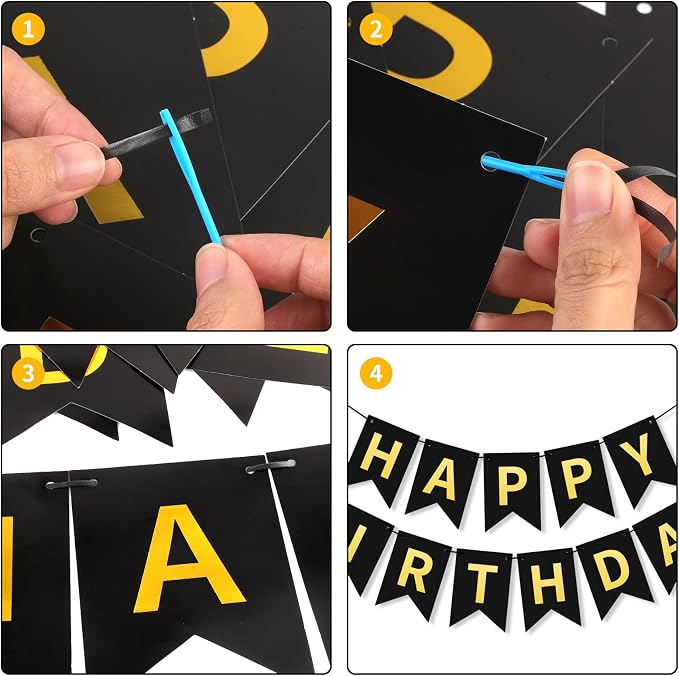 Black Gold Happy Birthday Banner, Happy Birthday Decorations Hanging Birthday - Image 7