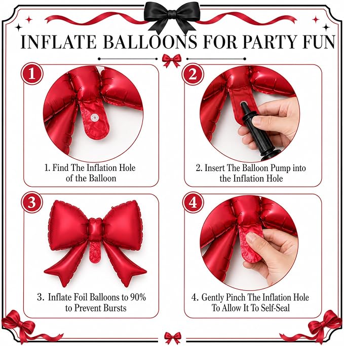 8Pcs Black Red Bow Foil Balloons, 21Inch Black and Red Bow Shaped Balloons - Image 7