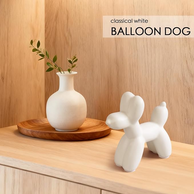 Notakia Cute Ceramics White Balloon Dog Statue Crafts Living Room Desktop - Image 9
