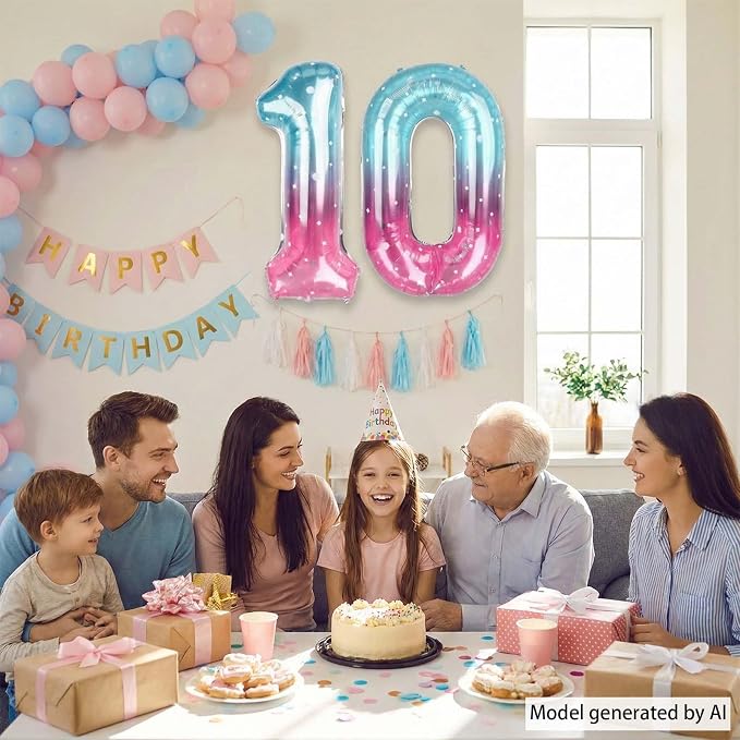 40 Inch Pink Blue Number 0 Balloon, Large Gradient Pink Blue Mylar Foil Number - Image 7