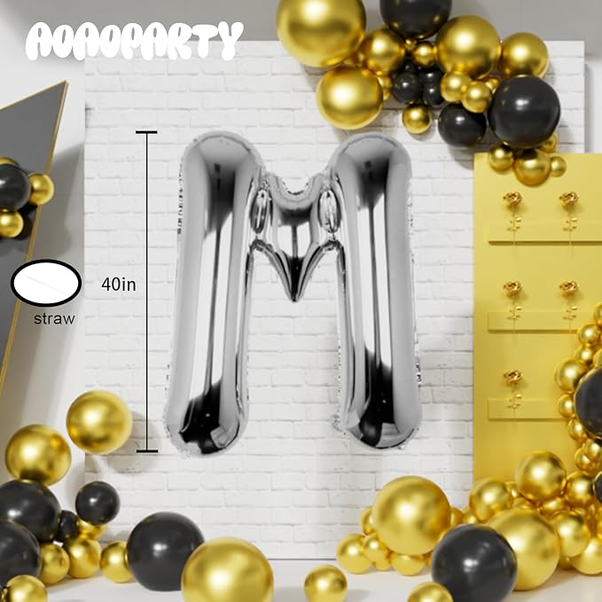 Letter Balloons Silver 40 Inch M Large Big Foil Mylar Balloon | - Image 6