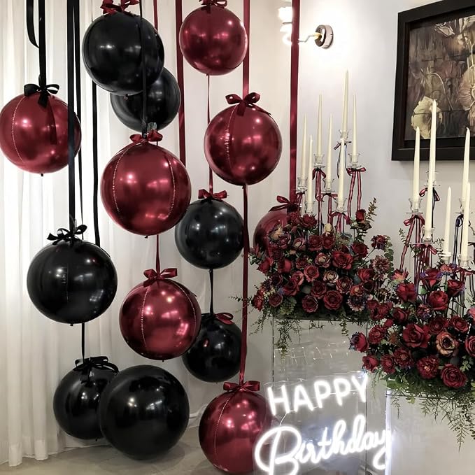 Black Burgundy Round Foil Balloons - Image 9