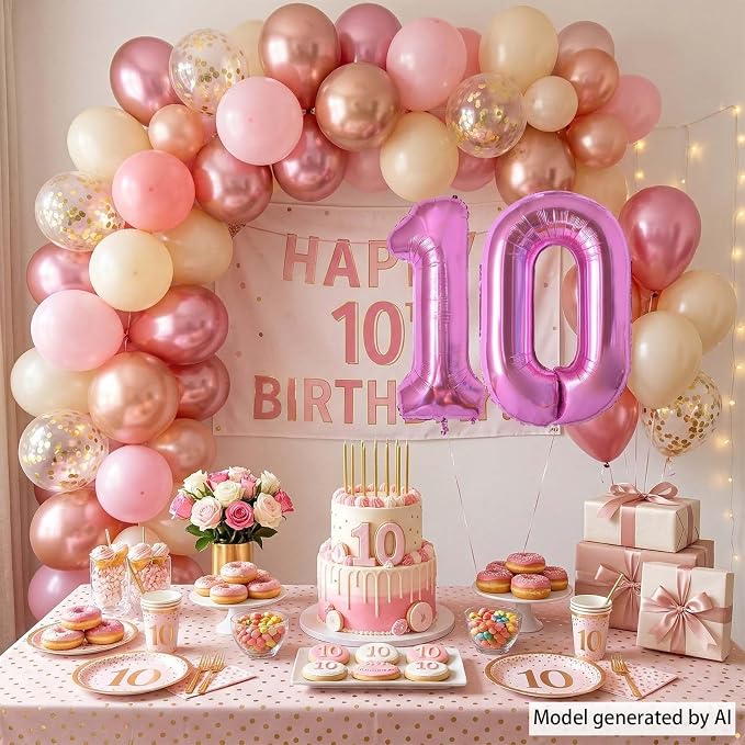 Pink Number 10 Balloon 40 Inch, Shiny Foil Double Digit Party Supplies | - Image 7
