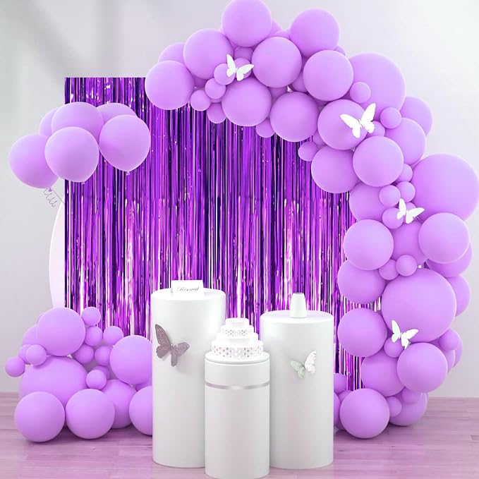 Voircoloria Purple Foil Fringe Backdrop Curtains, 2 Pack | Tinsel Streamers - Image 7