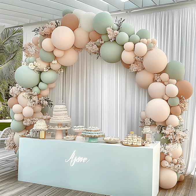 Dusty Green Pink Balloons Arch Kit, Party | Mist Fog Green Light Pink Nude Sand - Image 9