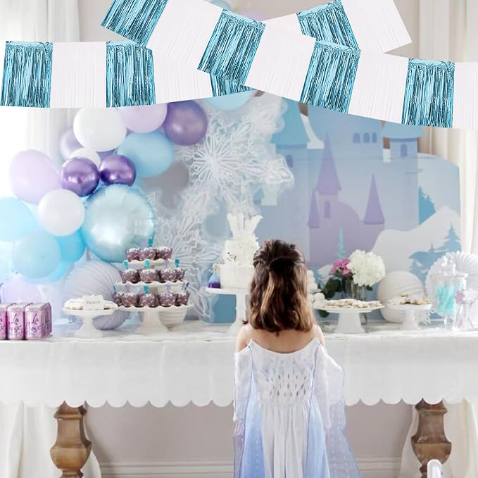 BEISHIDA Light Blue White Fringe Garland Banner Wall Tinsel Foil Streamers | - Image 6