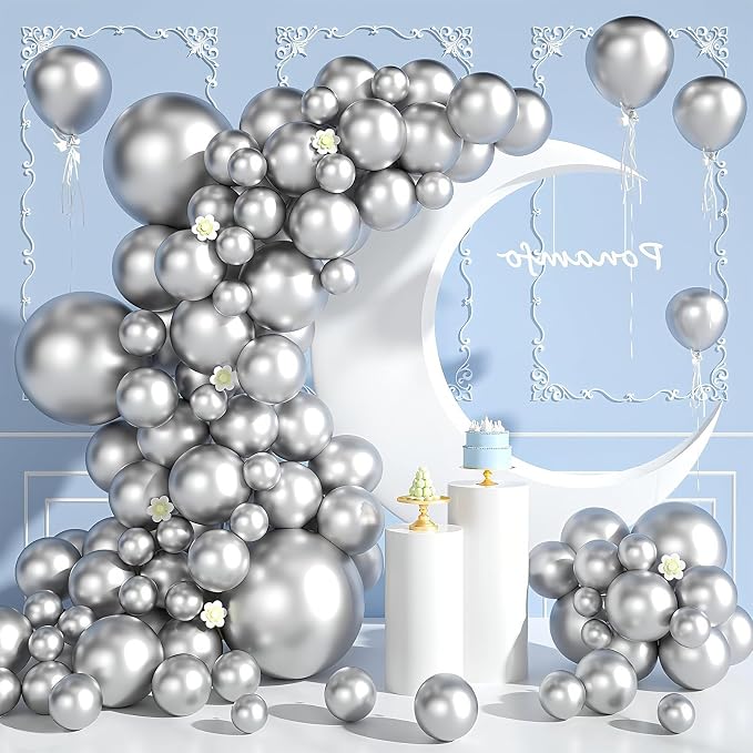 EMART Silver Balloons 12 Inch 60pcs, Latex Balloons - Image 7