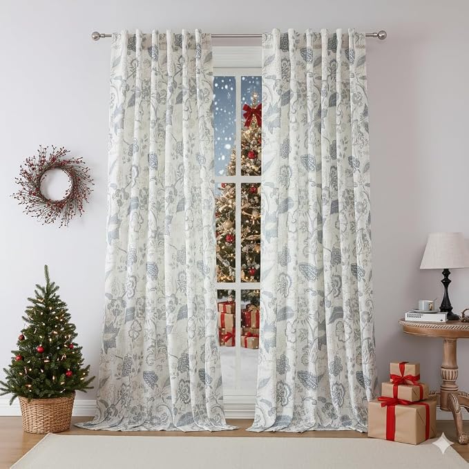 Kayne Studio Blue Grey Floral Botanical Rod Pocket Light Filtering Curtains | - Image 9