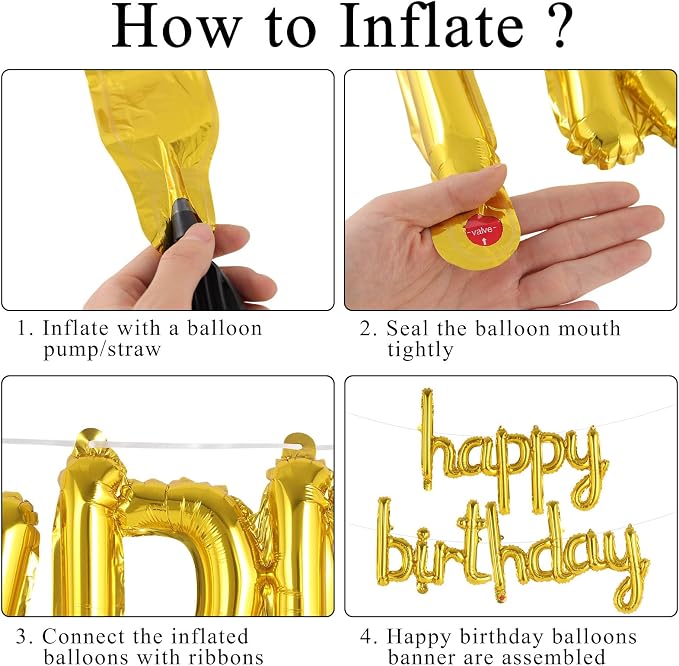 Happy Birthday Balloons Banner Foil Letters Balloons Connected, Personalized - Image 7