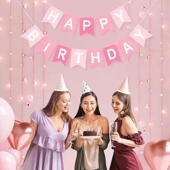 Pre-Strung Pink Happy Birthday Banner - Image 6