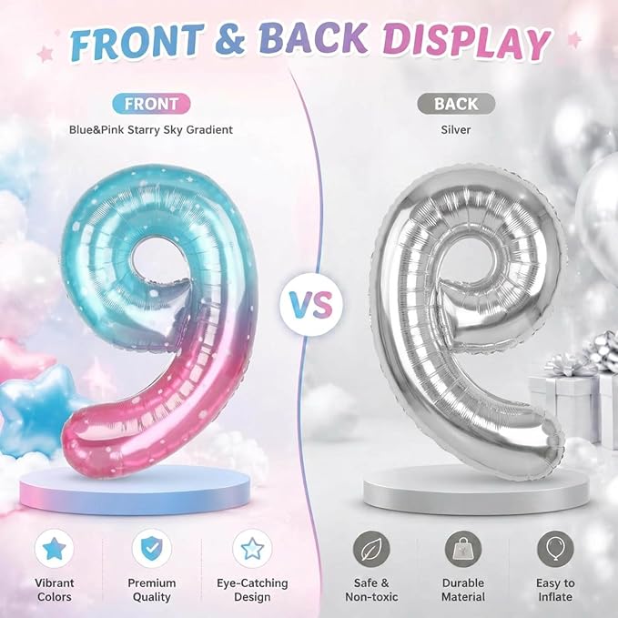 40 Inch Pink Blue Number 8 Balloon, Large Gradient Foil 8 Balloon - Image 8