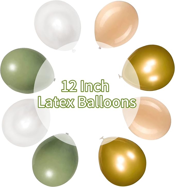 Balloons Green Gold, 60 Packs 12 Inch Retro Sage Green Gold Metallic Balloon - Image 8