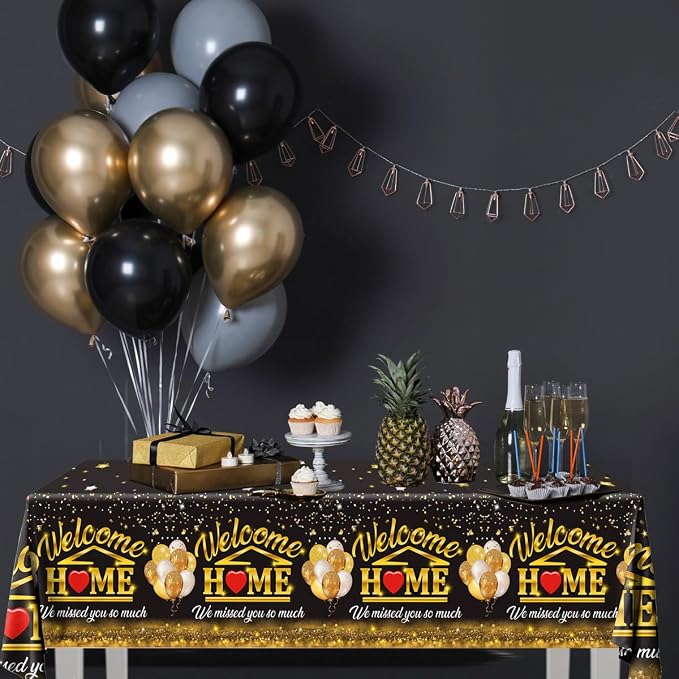 Welcome Home Decorations Tablecloth 3Pcs Welcome Back Home Black Gold We Missed - Image 5