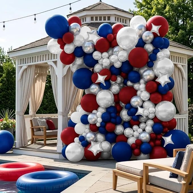 Red White Blue Balloon Arch Double Stuffed Burgundy Navy Blue Balloon Kit | - Image 8