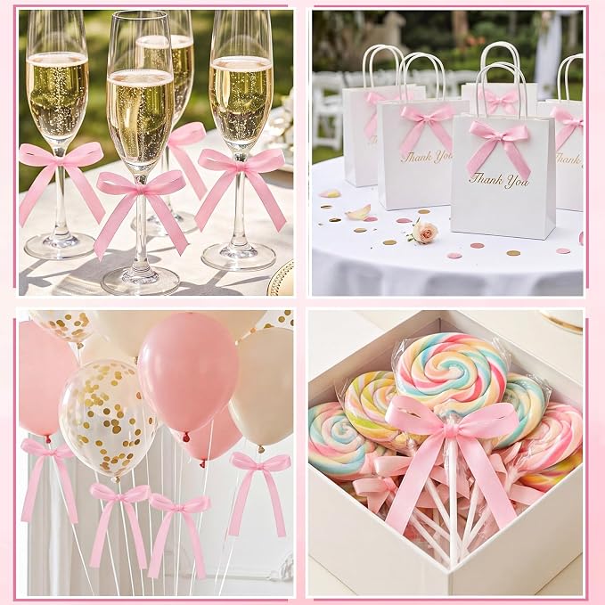Pink Bows for Cake Ribbon Bow Cake Topper Pink Bow Cupcake Toppers | 30 PCS Bow - Image 7