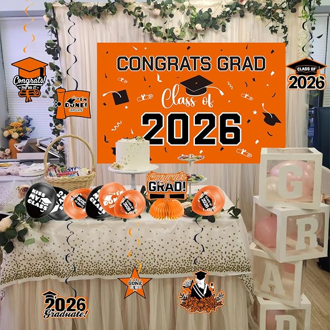 Graduation Decorations 2026 Orange Themed Set - Image 7