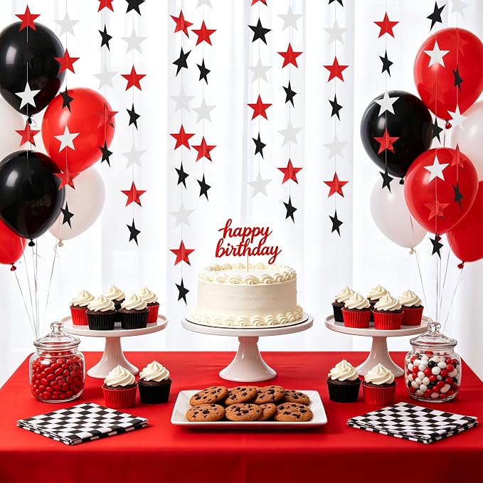 BEISHIDA 6Pcs Black Red and White Glitter Star Garland Decor Twinkle Star - Image 6