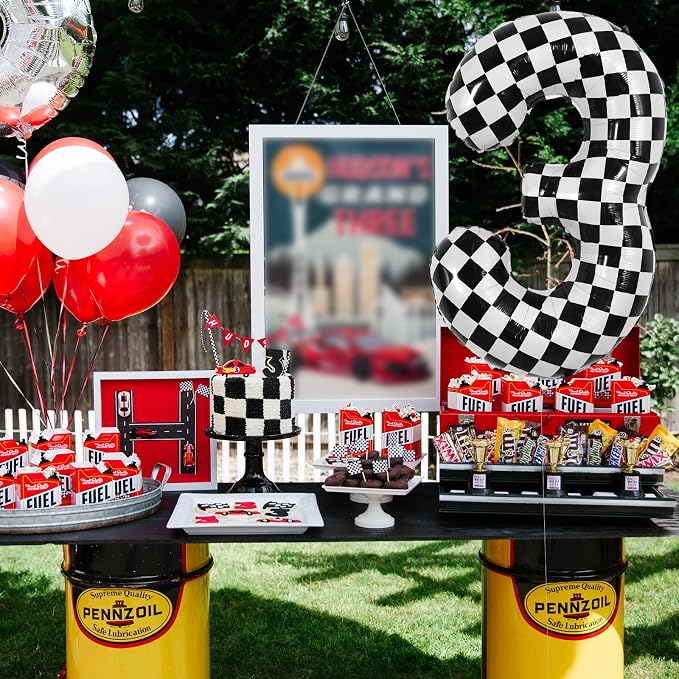 TONIFUL 40 Inch Large Checkered Number 3 Balloon 3rd Birthday Decorations | 3rd - Image 6