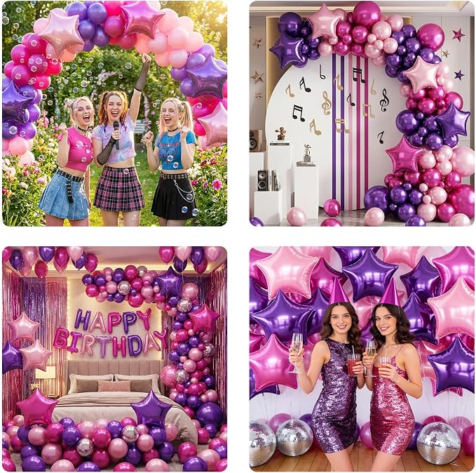 Purple Pink Star Foil Balloon, 18 Inch Metallic Dark Light Pink Purple Stars - Image 8