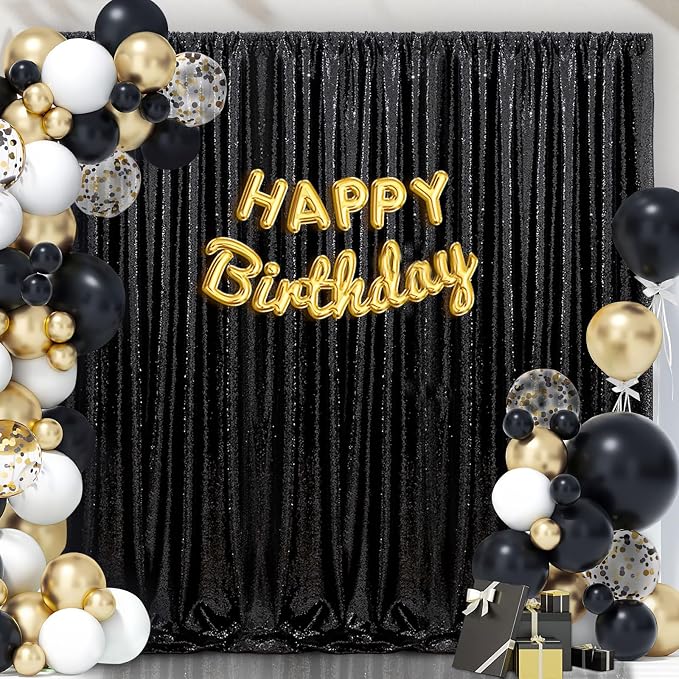 Black Sequin Backdrop Curtains 2 Pcs 3.3ftx8ft Sparkle Backdrop Fabric | - Image 6