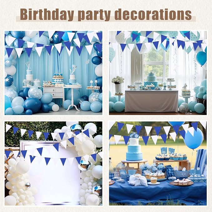 HESTYA 42 Pieces Blue White Pennant Banner Flag Bunting Triangle Banner Pennants - Image 6
