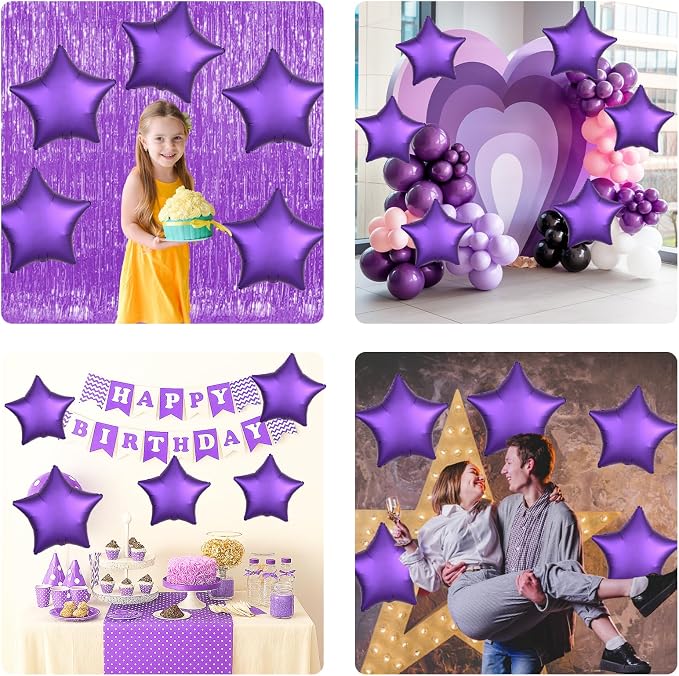 Purple Star Foil Balloons, 18 Inch Metallic Stars Aluminum Balloon Helium - Image 8