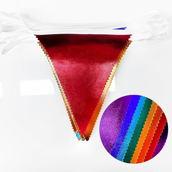 Rainbow Party Decorations Colorful Metallic Fabric Triangle Pennant Banner Flag - Image 3