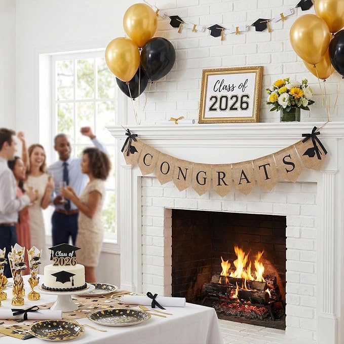 Congratulations Burlap Banner Class of 2026 Graduation Party Decorations | - Image 7