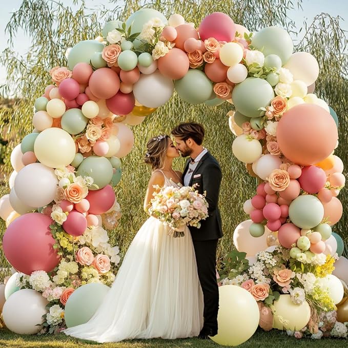 Green Pink White Balloons Arch Kit, Double Stuffed, Party. | Sage Green - Image 6