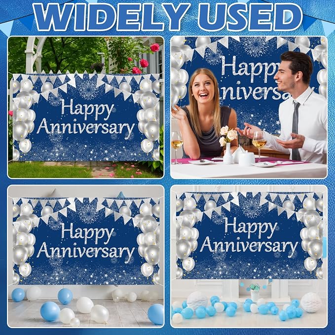 Blue Happy Anniversary Banner, Wedding Anniversary Sign Decorations Supplies - Image 7