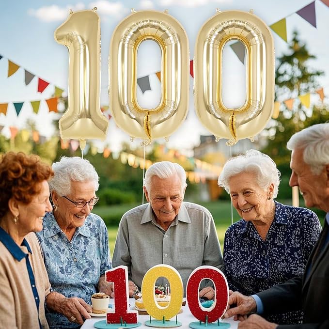 Champagne Gold Number 100 Balloon, 40 Inch Foil Number Balloons, 100th Birthday - Image 7