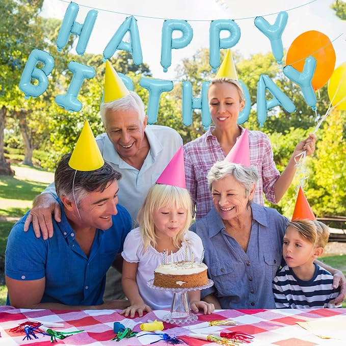 Happy Birthday Balloons Banner 16 Inch Mylar Sign | Blue Reusable Foil Letter - Image 7
