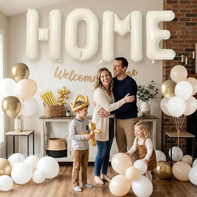 40 Inch Giant HOME Letter Balloons Decor Kit Boho Cream White Champagne Gold - Image 8