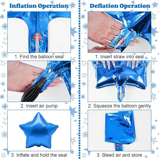 14pcs Blue Silver Star Balloons, Mixed Star Foil Balloon, 22Inch Explosion - Image 8