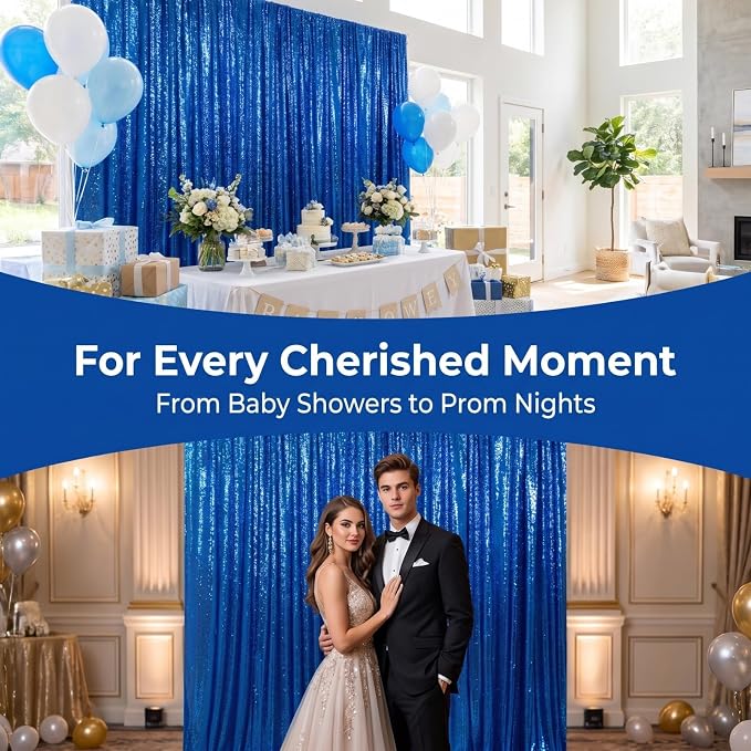 ShinyBeauty 10x10FT Royal Blue Sequin Backdrop Curtain - Image 6