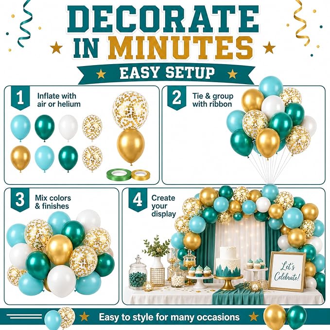 Teal Gold Balloons, Metallic Gold, Tropical Beach Summer Pool Wedding - Image 8