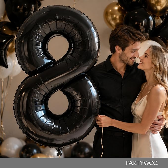PartyWoo Number Balloons 40 Inch Black Number 8 Kit 25pcs - Image 9