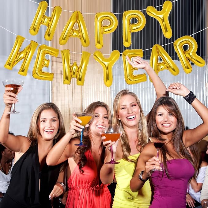 PIGETALE Gold Happy New Year Balloons, 16 Inch Gold Happy New Year Banner - Image 5