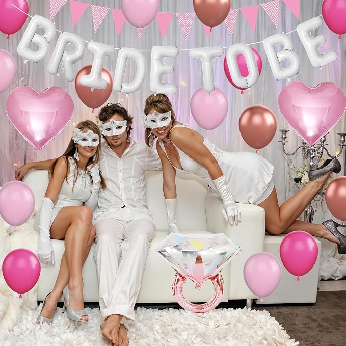 Pink White Bachelorette Party Decorations, Hot Pink Rose Gold Balloons - Image 8