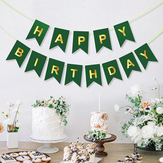 Green Happy Birthday Banner, Dark Green and Gold Party Decorations Sigh - Image 6