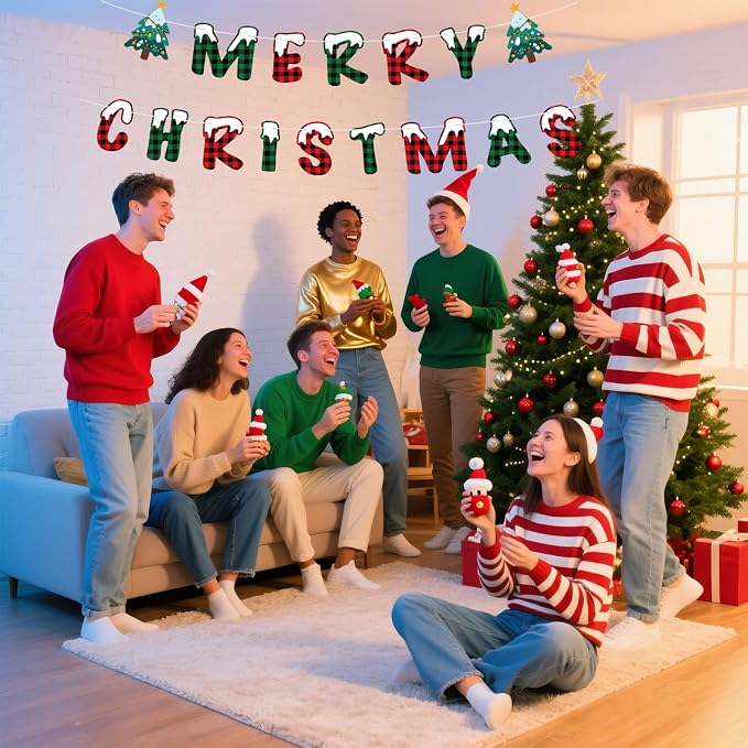 Merry Christmas Banner Indoor, Pre-Strung Mantle Christmas Decor, Buffalo Plaid - Image 6