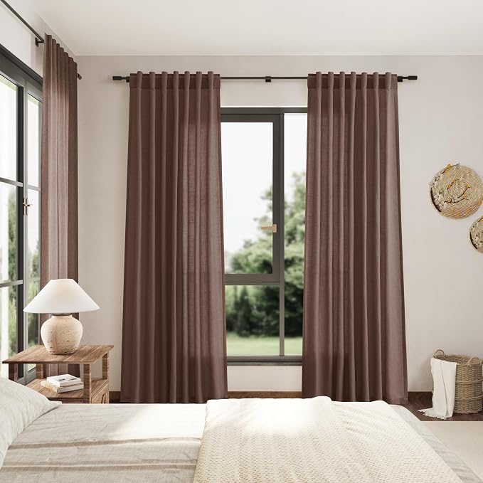 Mocha Mousse Curtains 108 Inches Long 2 Panels Set Back Tab Loop Pocket Linen - Image 7